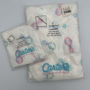 Vintage CARTER'S 100% Cotton Terry Hooded Towel & Matching Wash Clothes Set